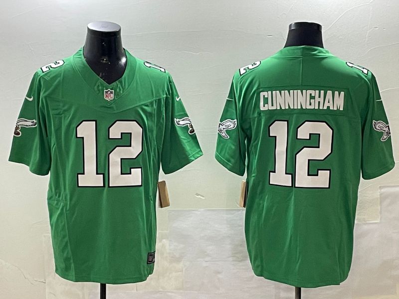 Men Philadelphia Eagles #12 Cunningham Green three generations 2025 Nike Vapor Limited NFL Jersey style 1